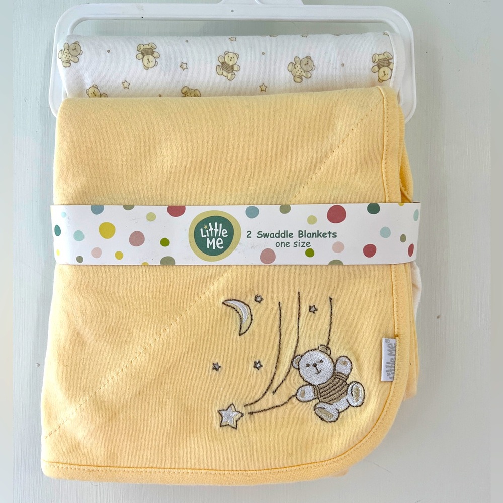 ~Little Me Set of 2 Yellow & White Swaddle Blankets *NEW* MSRP: $29+tax